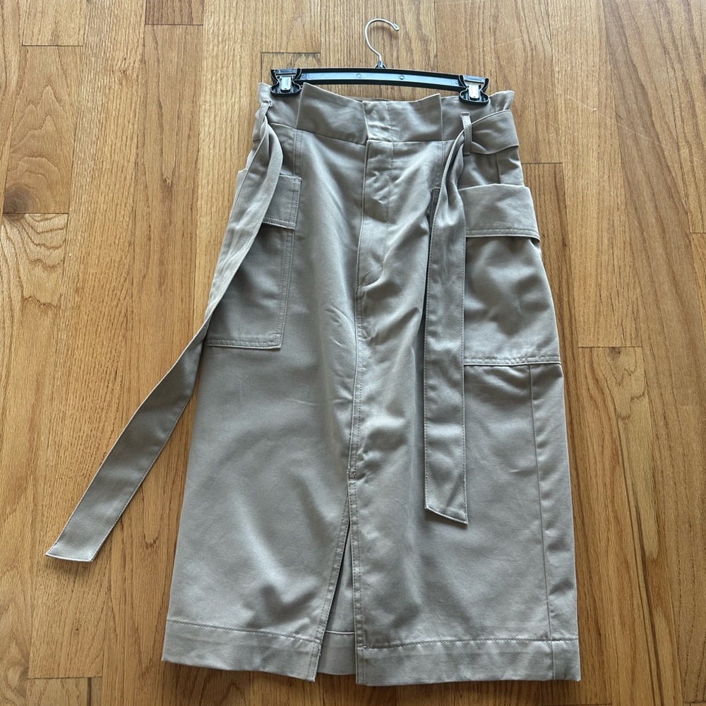 Khaki Midi Skirt with Belt